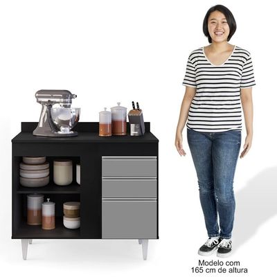Balcão Gabinete 100cm Com Tampo 2 Portas Luziania Preto-cinza - Lumil