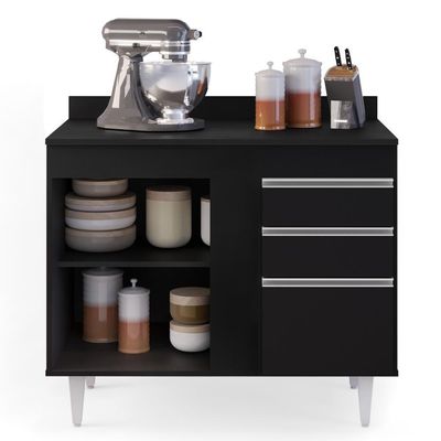 Balcão Gabinete 100cm Com Tampo 2 Portas Luziania Preto - Lumil
