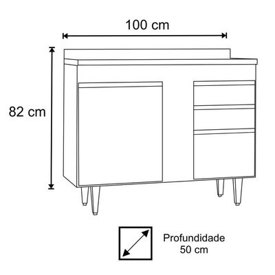 Balcão Gabinete 100cm Com Tampo 2 Portas Luziania Preto - Lumil