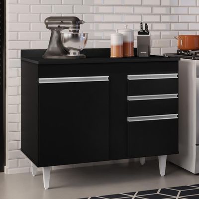 Balcão Gabinete 100cm Com Tampo 2 Portas Luziania Preto - Lumil
