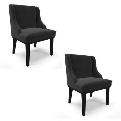 Kit 2 Cadeiras Estofadas Para Sala De Jantar Base Fixa De Madeira Preto Lia Veludo Preto - Ibiza