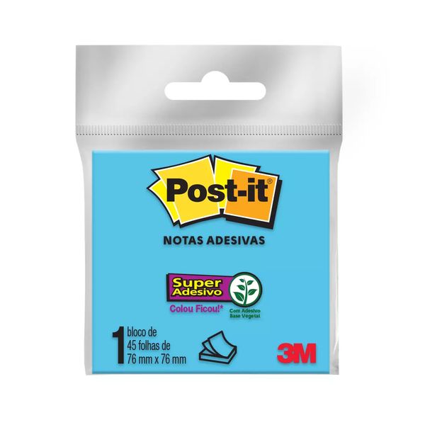 Bloco Adesivo Post It 3M Azul 76x76mm 45 Folhas