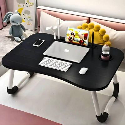 Mesa De Colo Preta Portátil Dobrável Suporte Copo E Tablet