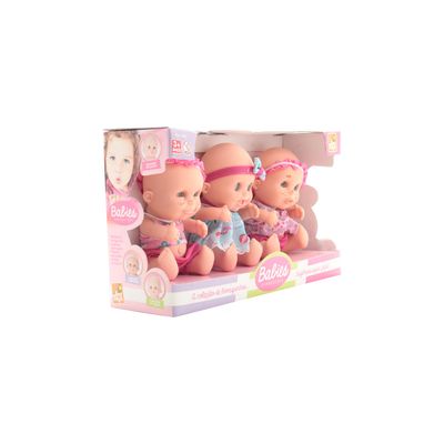 Boneca Bee Toys Babies Expressões Trigêmeas sem Cabelo