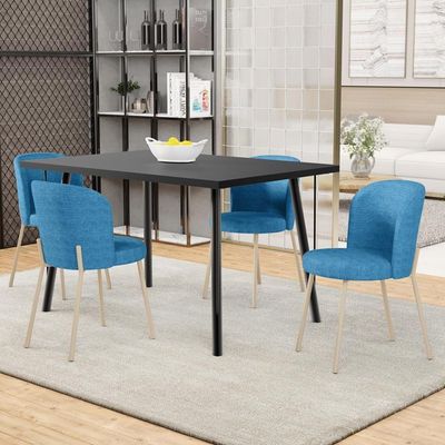 Kit 3 Cadeiras Para Sala De Jantar Cozinha Estofada Gavi Arena L02 Linho Azul Lyam Decor