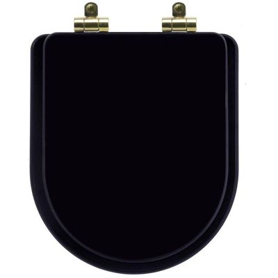 Tampa De Vaso Poliéster Com Amortecedor Carrara Preto Para Bacia Deca Com Ferragem Dourada