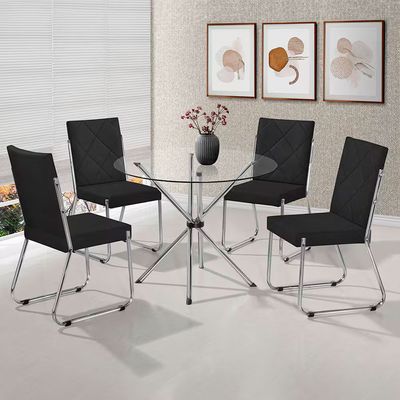 Mesa de Jantar Leticia e 4 Cadeiras Liz Aço Nobre Preto