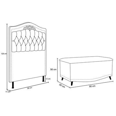 Cabeceira Cama Solteiro 90cm Com Calçadeira Baú Imperial J02 Veludo Bege - Mpozenato