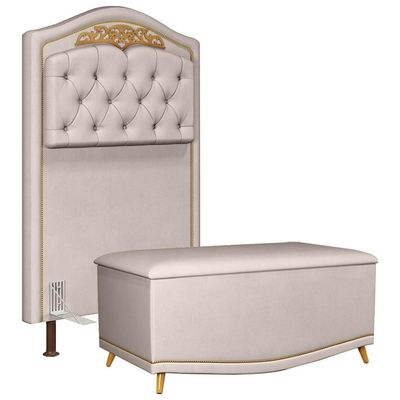 Cabeceira Cama Solteiro 90cm Com Calçadeira Baú Imperial J02 Veludo Bege - Mpozenato
