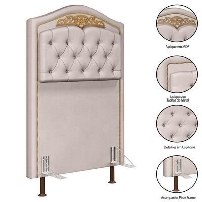 Cabeceira Cama Solteiro 90cm Com Calçadeira Baú Imperial J02 Veludo Bege - Mpozenato