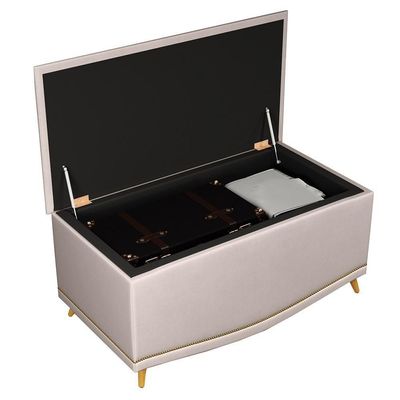 Cabeceira Cama Solteiro 90cm Com Calçadeira Baú Imperial J02 Veludo Bege - Mpozenato