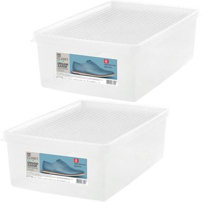 2 Caixas de Sapato Empilháveis Grandes Ordene 38 a 46 Organizadores Plásticos Transparentes Transparente