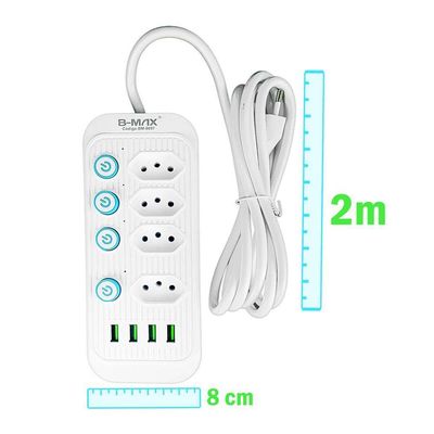 Filtro De Linha Com Usb 2.1a Extensao 4 Tomadas B-max 2m