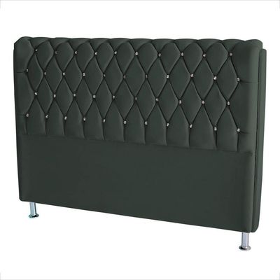 Cabeceira De Cama Box Londres Casal 140 Cm Suede Botão De Strass Grafite Do Lar Móveis E Decoração