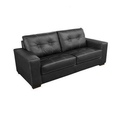 Conjunto Sofá De Couro Punto 3 Lugares Preto Pigmentado - Mempra