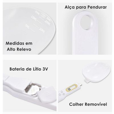 Colher Balança Digital Medidora Dosador Para Restaurante Dieta Receitas Branco