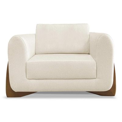 Poltrona Para Sala Base De Madeira Kit 2 Izzy S06 Linho Natural - Mpozenato