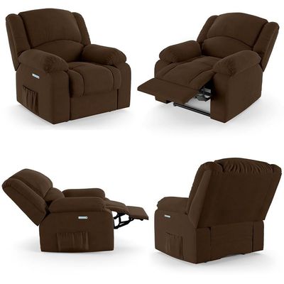 Poltrona Do Papai Reclinável Pietra Elétrica Led Massagem Fh9 Veludo Marrom - Mpozenato