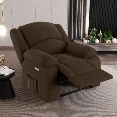 Poltrona Do Papai Reclinável Pietra Elétrica Led Massagem Fh9 Veludo Marrom - Mpozenato