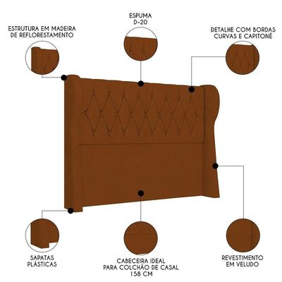 Cabeceira Casal Queen Cama 160cm Malva I02 Veludo Terracota - Mpozenato