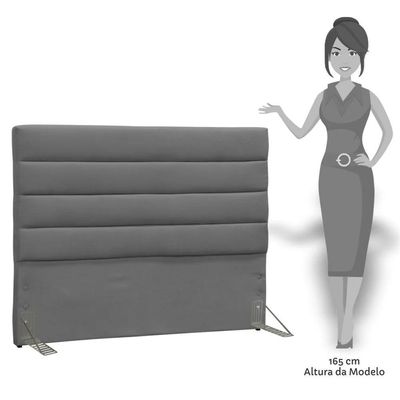 Cabeceira De Casal 140cm Greta Suede Liso Cinza - D'monegatto