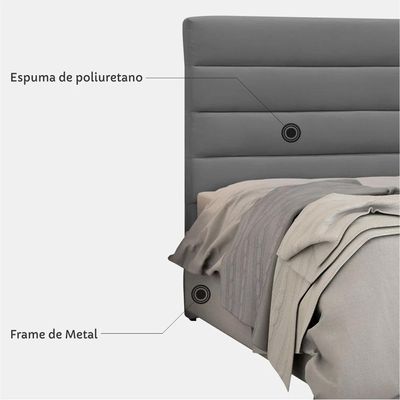 Cabeceira De Casal 140cm Greta Suede Liso Cinza - D'monegatto
