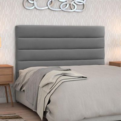 Cabeceira De Casal 140cm Greta Suede Liso Cinza - D'monegatto