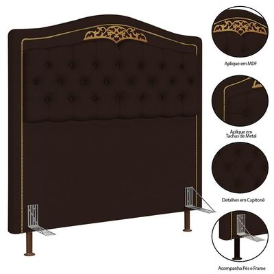 Cabeceira Cama Casal King 195cm Com Tachas Imperial J02 Sintético Marrom Escuro - Mpozenato