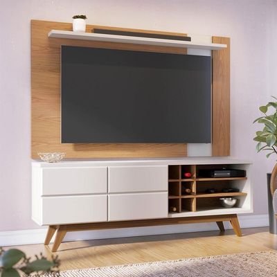 Rack Para Sala Norena Com Painel Para 70 Pol. Amélie C05 Freijó-off White Matte - Mpozenato