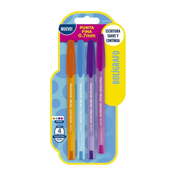 Caneta Esferográfica Papermate KM 100 Ponta Fina com 4 Unidades - Item Sortido
