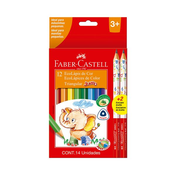 Lápis de Cor Faber-Castell Jumbo 12 Cores e 2 Lápis Grafites Lápis de Cor Faber-Castell Jumbo 12 Cores e 2 Lápis Grafites