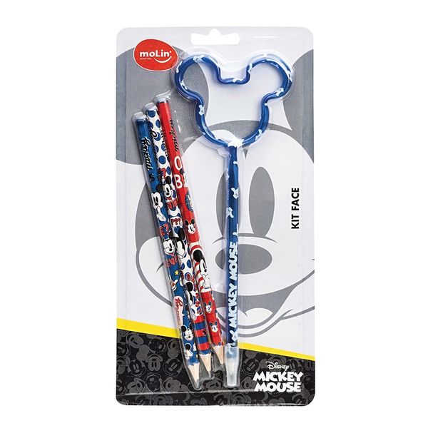 Kit Escolar Molin Face Mickey com 3 Lápis e 1 Caneta
