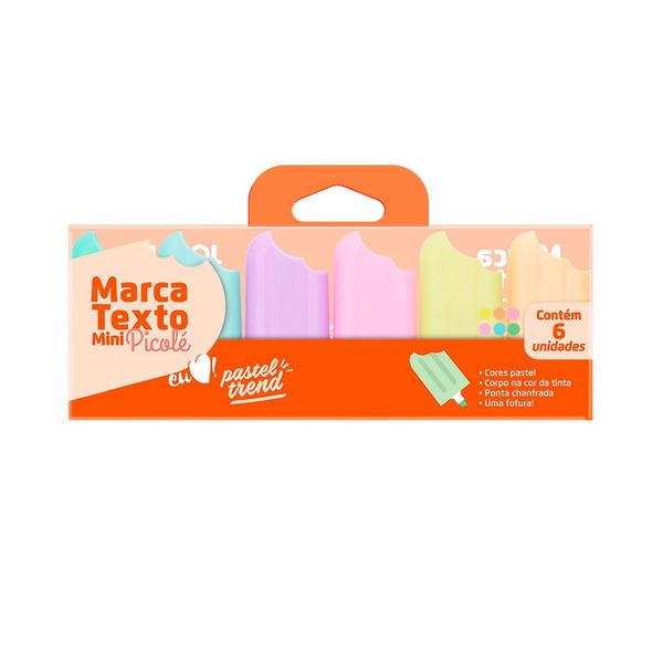 Marcador de Texto Leonora Mini Picolé Pastel Trend com 6 Cores