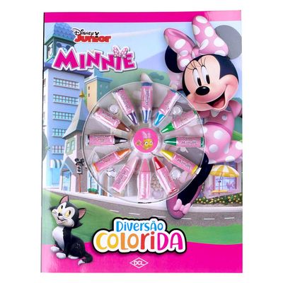 Livro Infantil Dcl com Giz Cera em 12 Cores para Colorir Personagens Minnie