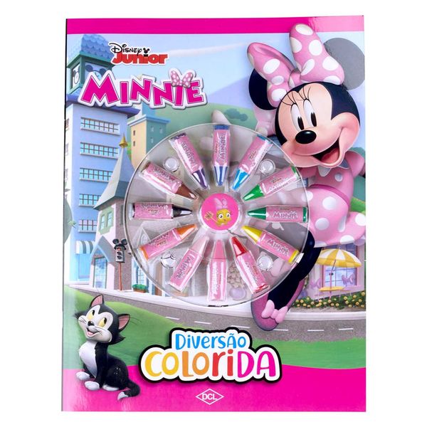 Livro Infantil Dcl com Giz Cera em 12 Cores para Colorir Personagens Minnie