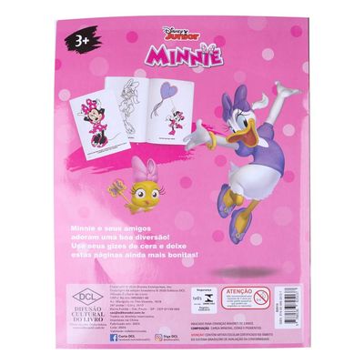 Livro Infantil Dcl com Giz Cera em 12 Cores para Colorir Personagens Minnie