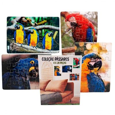 Combo 4 Quebra-cabeças Passarinhos 60 Peças Divertido