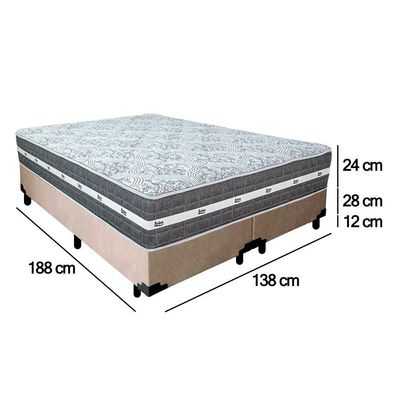 Cama Box Casal Bipartido Suede + Colchão Anjos Black Graphite Molas Ensacadas 138x188x64cm Bege