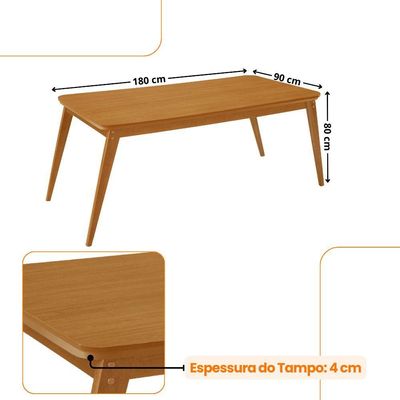 Mesa De Jantar Copper 180cm Madeira Tampo Canto Copo Moderna Naturale/ Capuccino