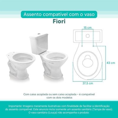 Tampa Vaso Sanitário Madeira Laqueada Fiori Branco Para Bacia Fiori