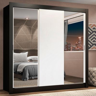 Guarda-roupa Casal Lyon Plus 3 Portas de Correr com Espelhos 4 Gavetas Madesa