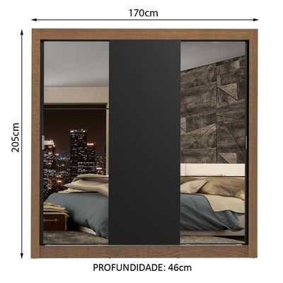 Guarda-roupa Casal Lyon Plus 3 Portas de Correr com Espelhos 4 Gavetas Madesa