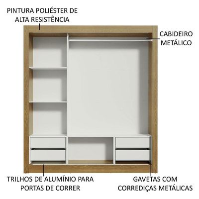 Guarda-roupa Casal Lyon Plus 3 Portas de Correr com Espelhos 4 Gavetas Madesa