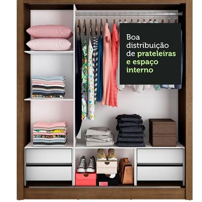 Guarda-roupa Casal Lyon Plus 3 Portas de Correr com Espelhos 4 Gavetas Madesa