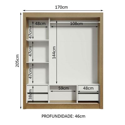 Guarda-roupa Casal Lyon Plus 3 Portas de Correr com Espelhos 4 Gavetas Madesa