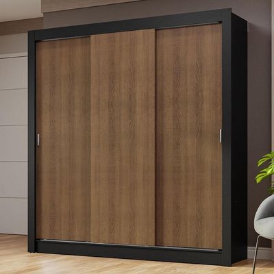 Guarda-roupa Casal 3 Portas Correr Preto/Rustic Nobre