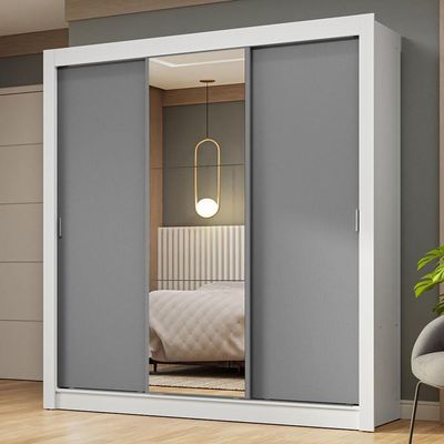 Guarda-roupa Casal 3 Portas Correr Espelho Branco/cinza