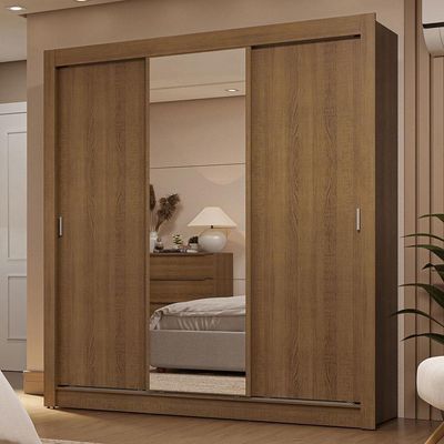 Guarda-roupa Casal 3 Portas Correr Espelho 2 Gavetas Rustic