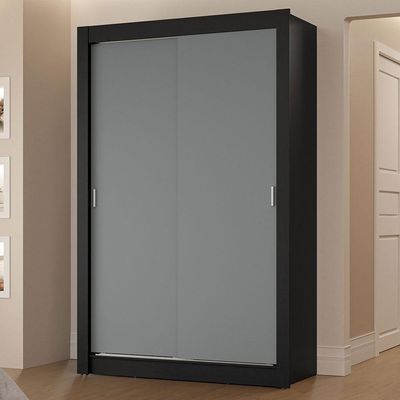 Guarda-roupa Solteiro 2 Portas Correr 2 Gavetas Preto/cinza