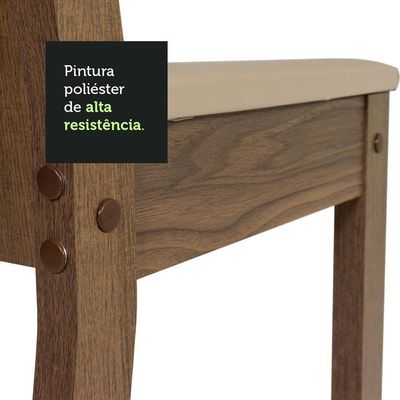 Conjunto Jantar Mesa Vidro 6 Cadeiras Rústico-Sintético Bege